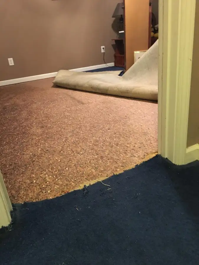 Carpet pad removal revealing water damage during Drying & Dehumidification in Valdosta