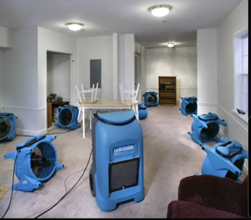 Air movers and dehumidifier setup for Water Damage Restoration in Valdosta